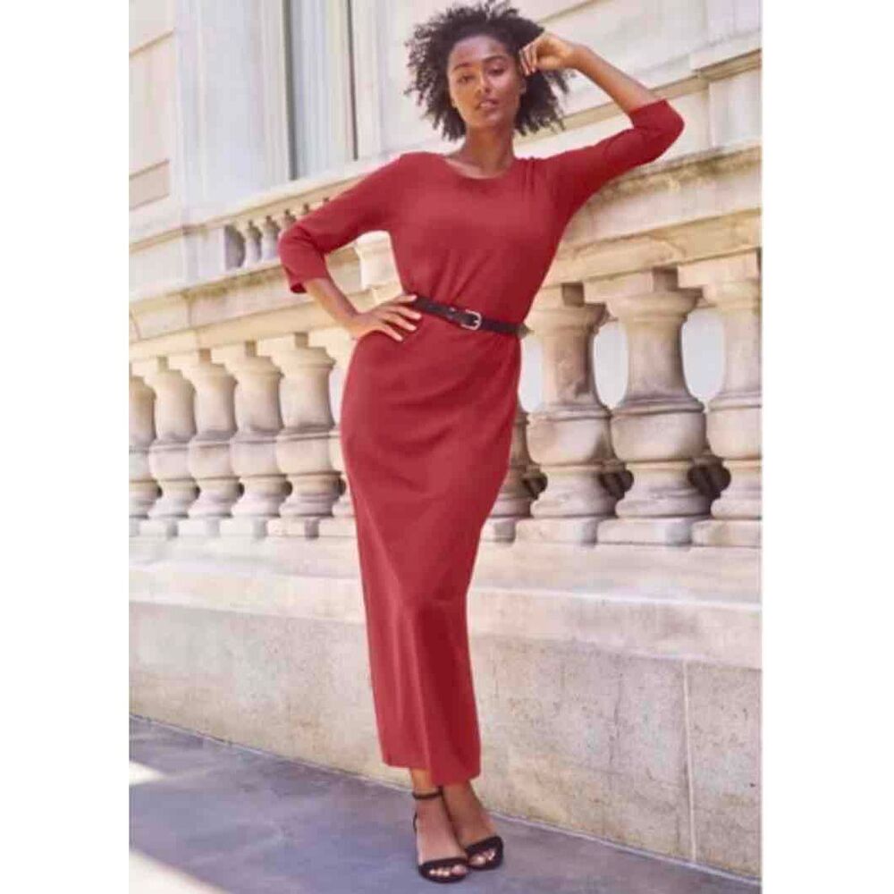 NWT Ellos Maxi Dress Womens Size 22/24 Maroon Red Maxi Long Sleeve - Picture 9 of 9